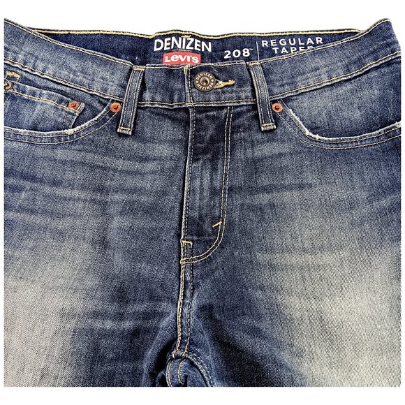 Men's-Levi's Denizen 208 Regular Taper Fit Jeans SIZE 29X32- BLUE-Slight Stretch - Picture 2 of 14